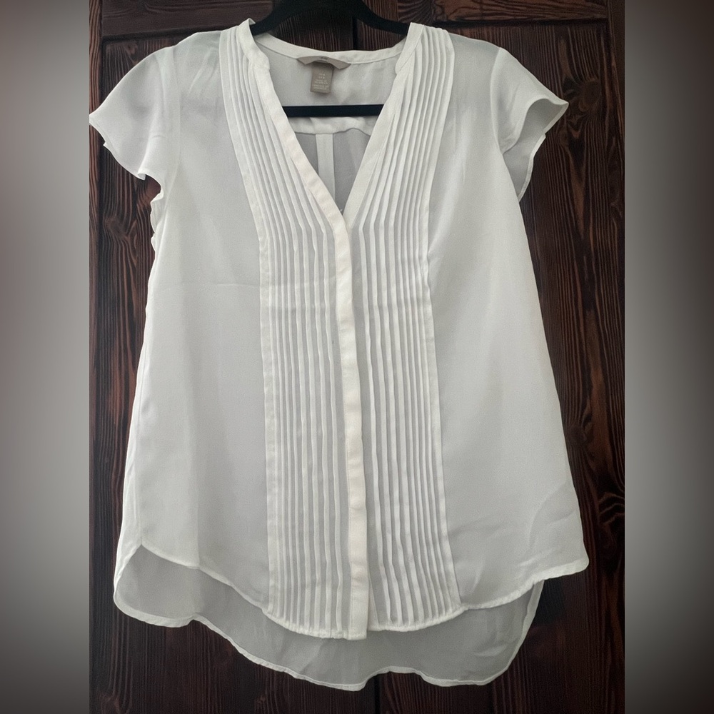 H&M White Pleated Blouse Size 8
